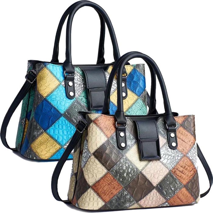 Women's bag with patchwork print - model with magnetic closure