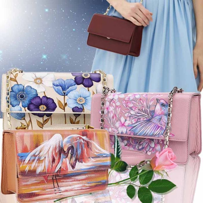 Designer hand-painted leather handbag for women