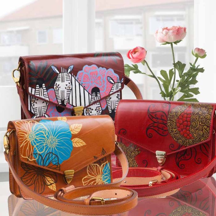 Women's leather belt bag - designer hand painted klatch