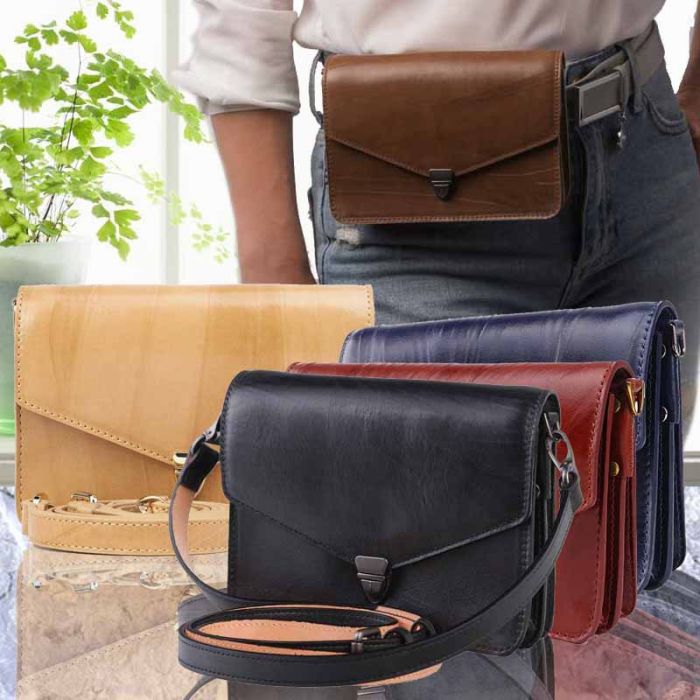 Women's Leather Bag - Belt Bag in Crush Leather