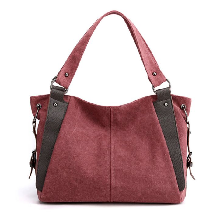 Women's bag in bordeaux with leather inserts