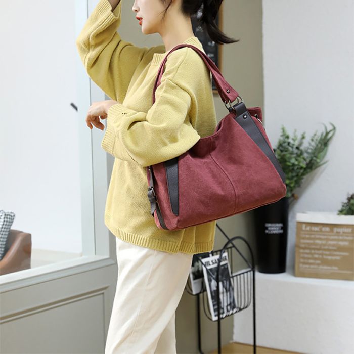 Women's bag in bordeaux with leather inserts