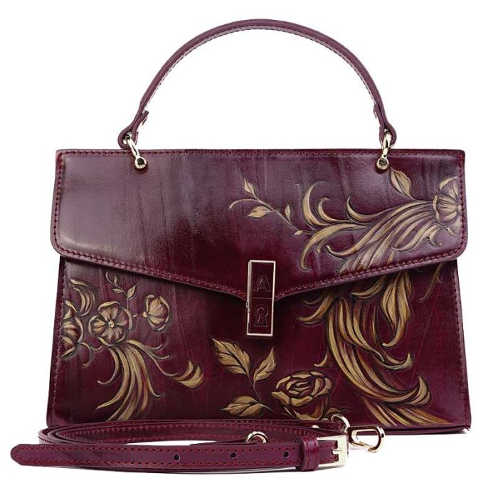 Women's small leather shoulder bag - designer hand-painted leather