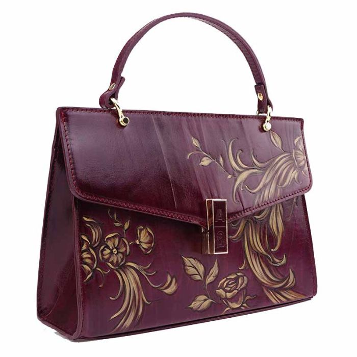 Women's small leather shoulder bag - designer hand-painted leather