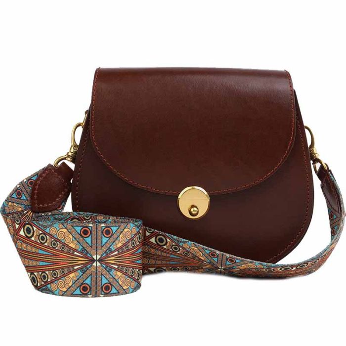 Small smooth leather bag with wide colored strap - Cross body