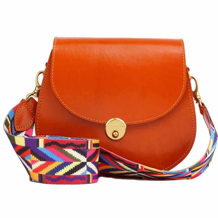 Small smooth leather bag with wide colored strap - Cross body