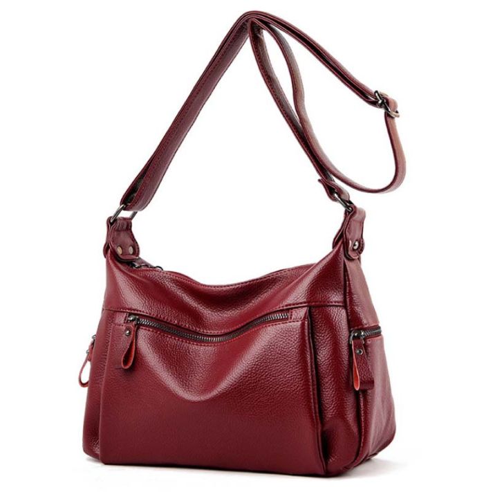 Women's casual shoulder bag - handy pockets on the outside