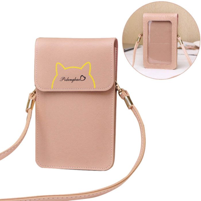 Women's cell phone pouch bag for neck and over the shoulder