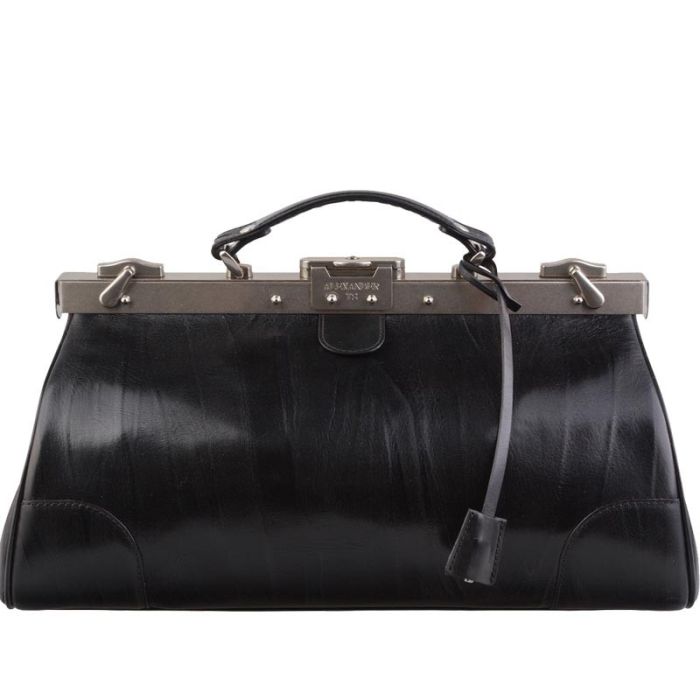 Black, leather valise with key - premium model