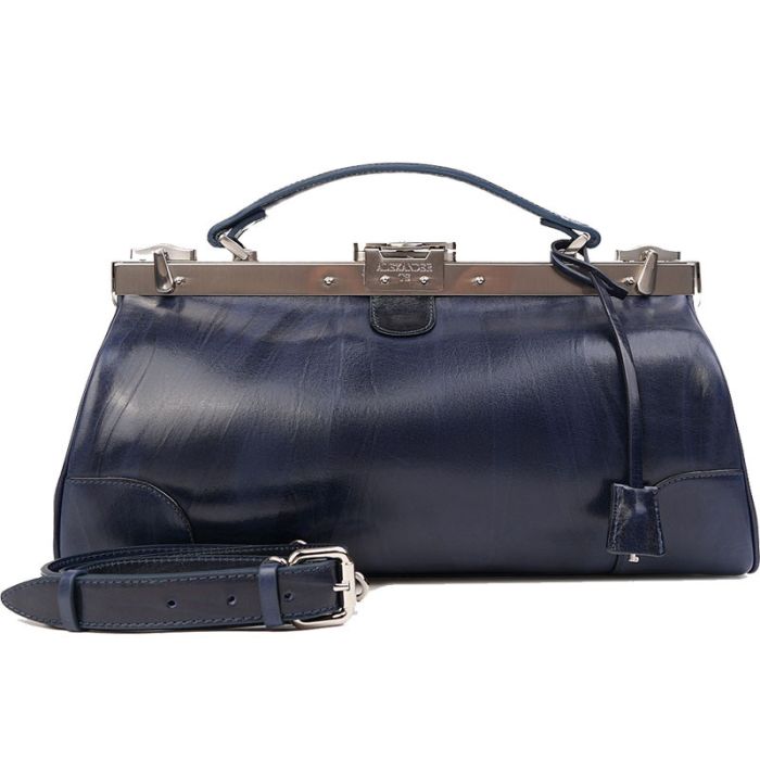 Genuine leather satchel - blue