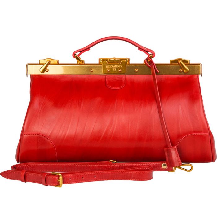 Premium red leather valise