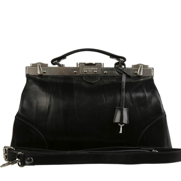 Black, leather valise with key - premium model