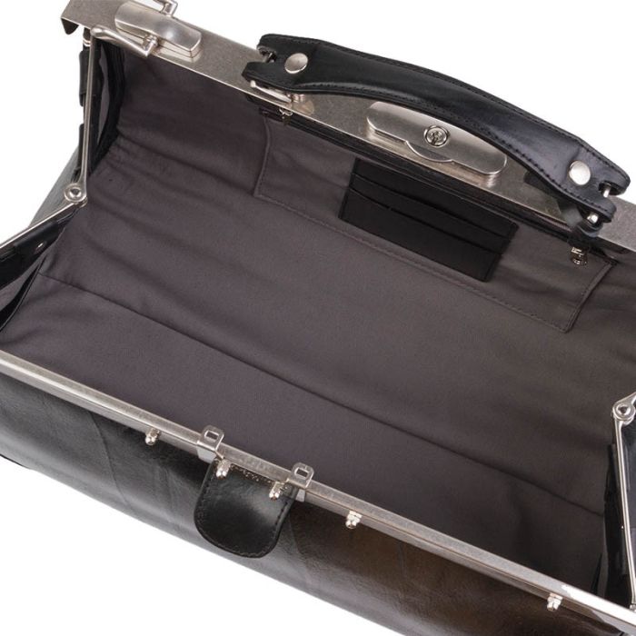 Black, leather valise with key - premium model