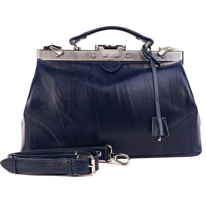 Genuine leather satchel - blue