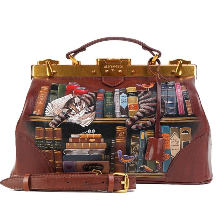 Leather valise: brown with designer painting