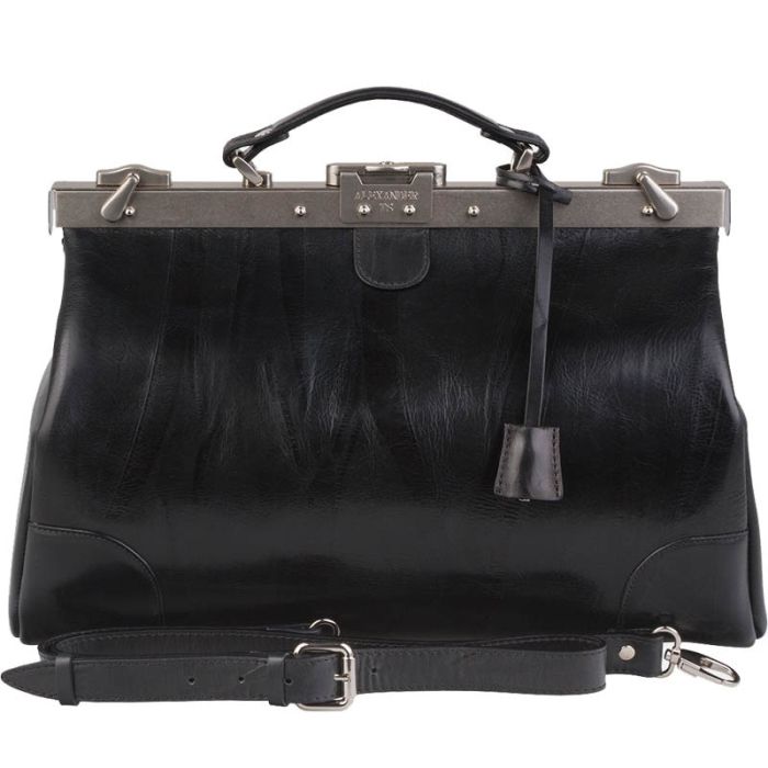 Black, leather valise with key - premium model