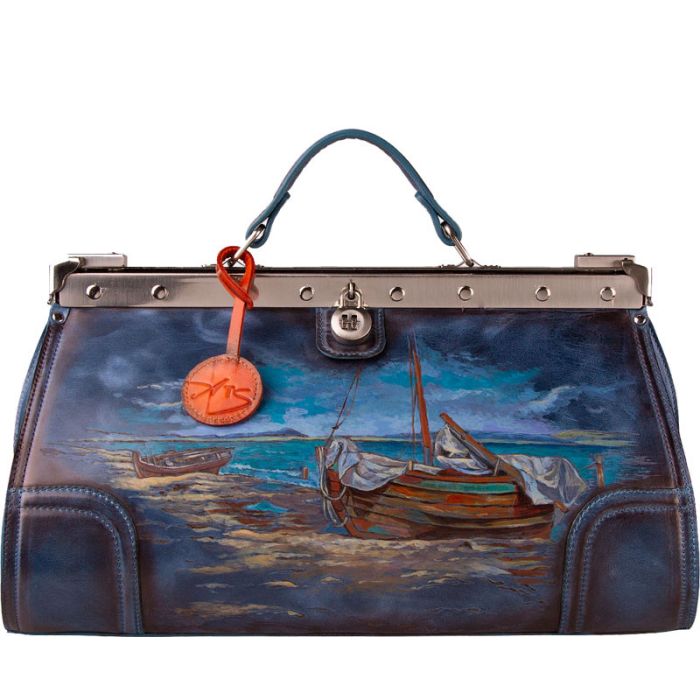 Classic leather valise with painted design