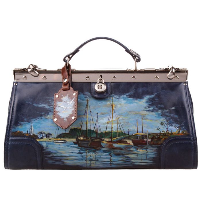 Classic leather valise with painted design