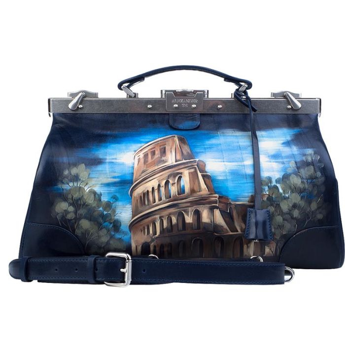 Classic leather valise with painted design