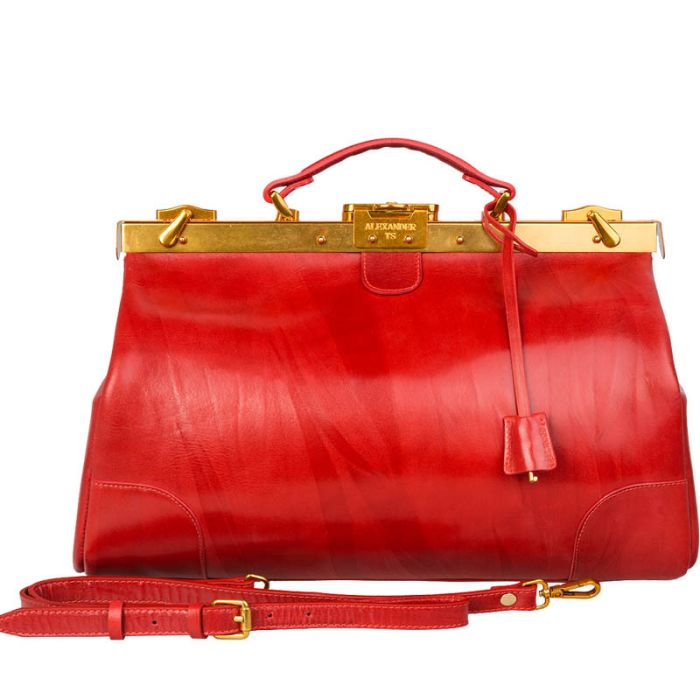 Premium red leather valise