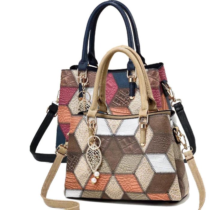 Women's bag with patchwork embroidery print in eco leather