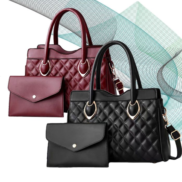 Elegant women's bag with purse made of quilted eco-leather