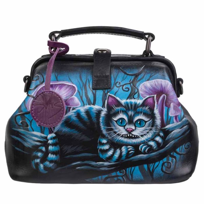 Women's handbag, black, leather bag with pattern - hand painted