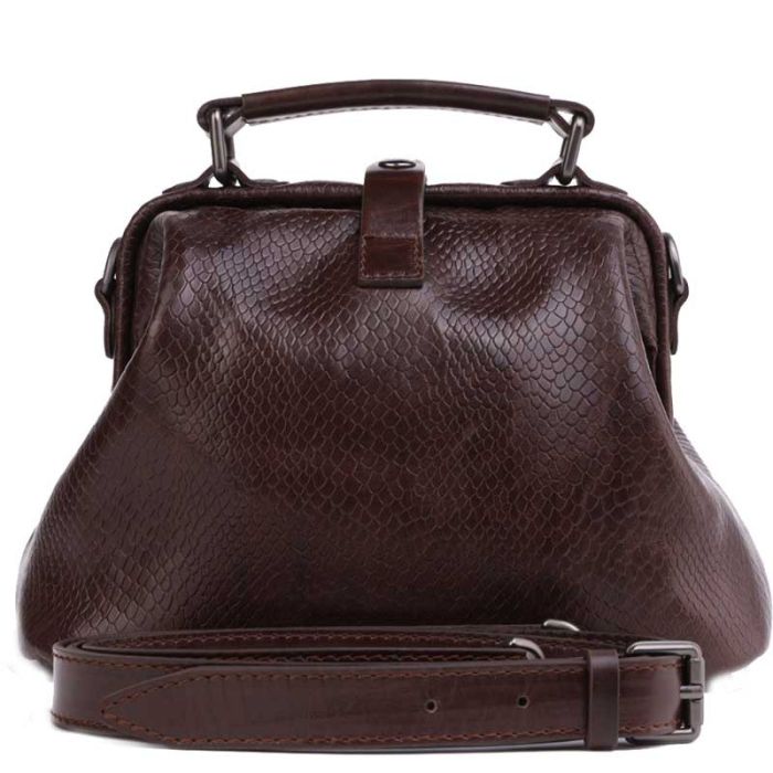 Leather satchel bag with imitation of snake scales