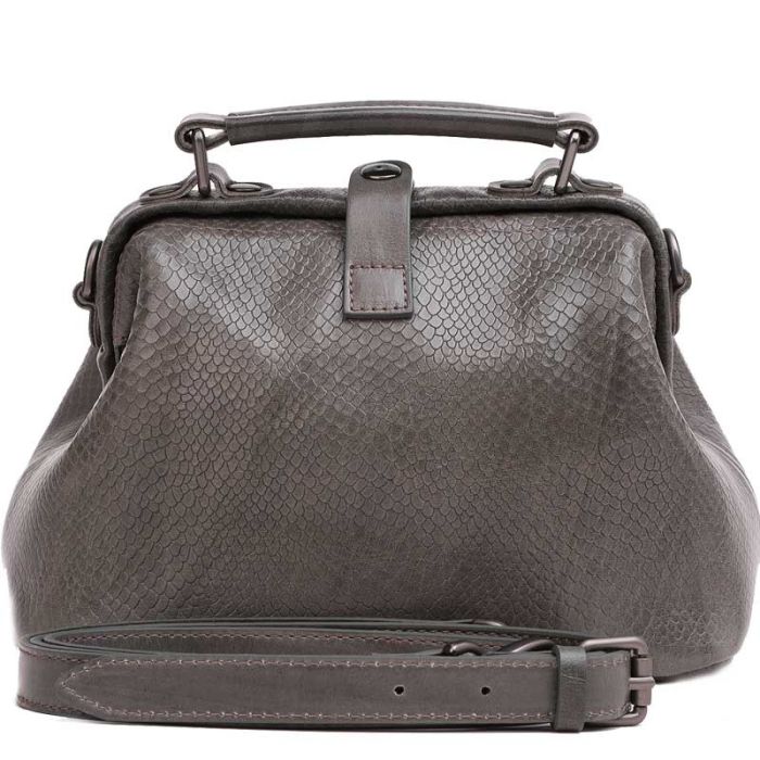 Leather satchel bag with imitation of snake scales