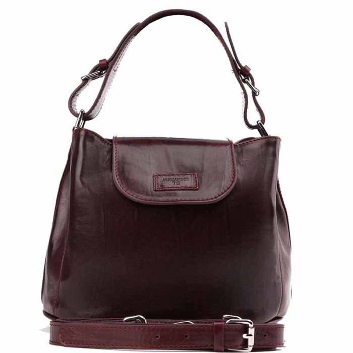 Women's small bag in smooth leather - many compartments, over the shoulder