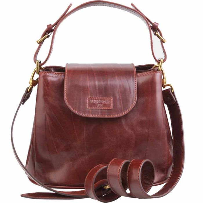 Women's small bag in smooth leather - many compartments, over the shoulder