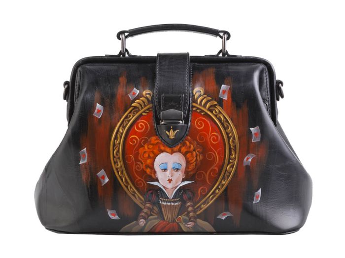 Black bag - valise, women's bag with pattern on leather