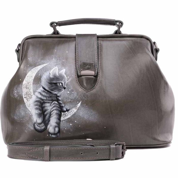 Women's leather satchel bag - light gray design