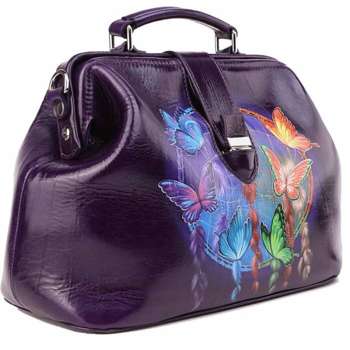 Sack Bag - dark purple with pattern on genuine leather