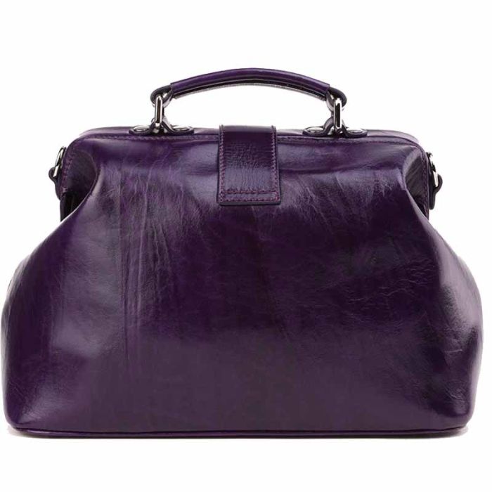 Sack Bag - dark purple with pattern on genuine leather