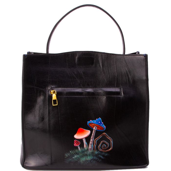 Women's smooth leather handbag with pattern - hand painted