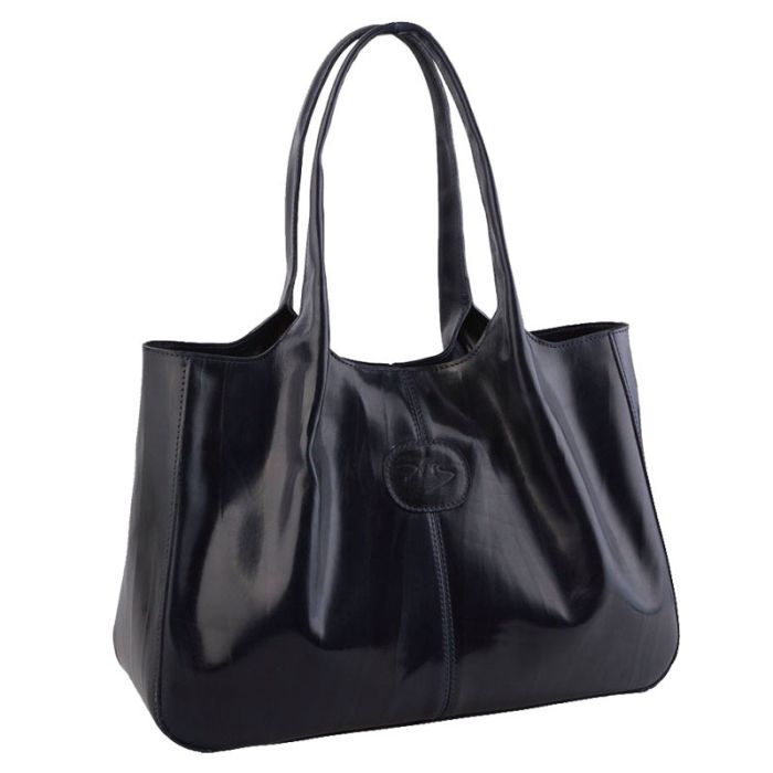 Women's leather shoulder bag with one-piece handles