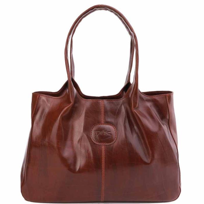 Women's leather shoulder bag with one-piece handles