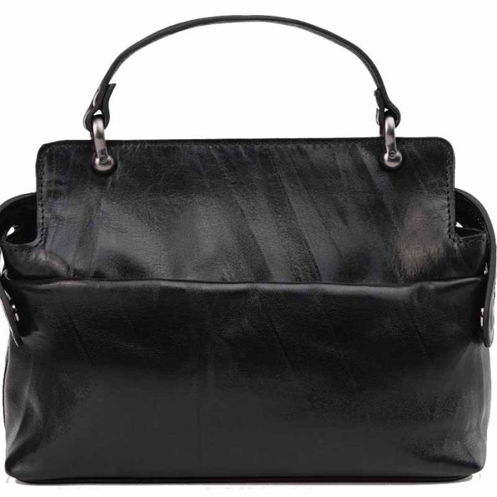 Women's black smooth leather bag Krust with pattern - hand-painted