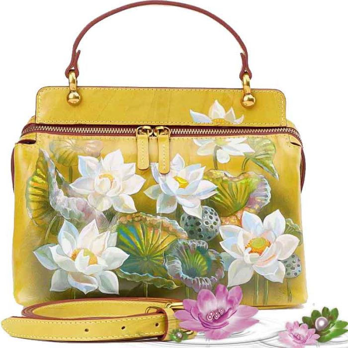 Women's smooth leather Krust handbag with pattern - Lotus