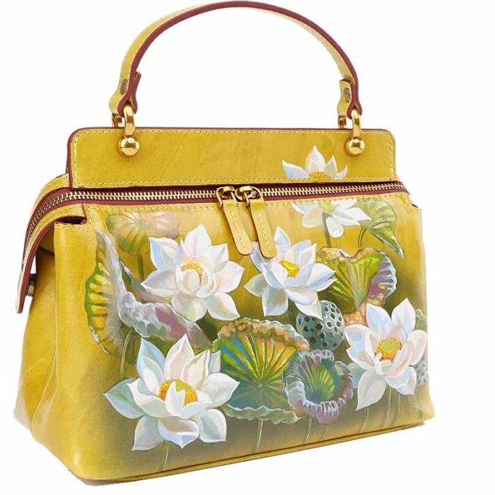 Women's smooth leather Krust handbag with pattern - Lotus