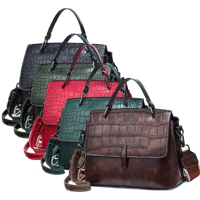 Women's bag with two straps - eco leather model with crocodile embroidery